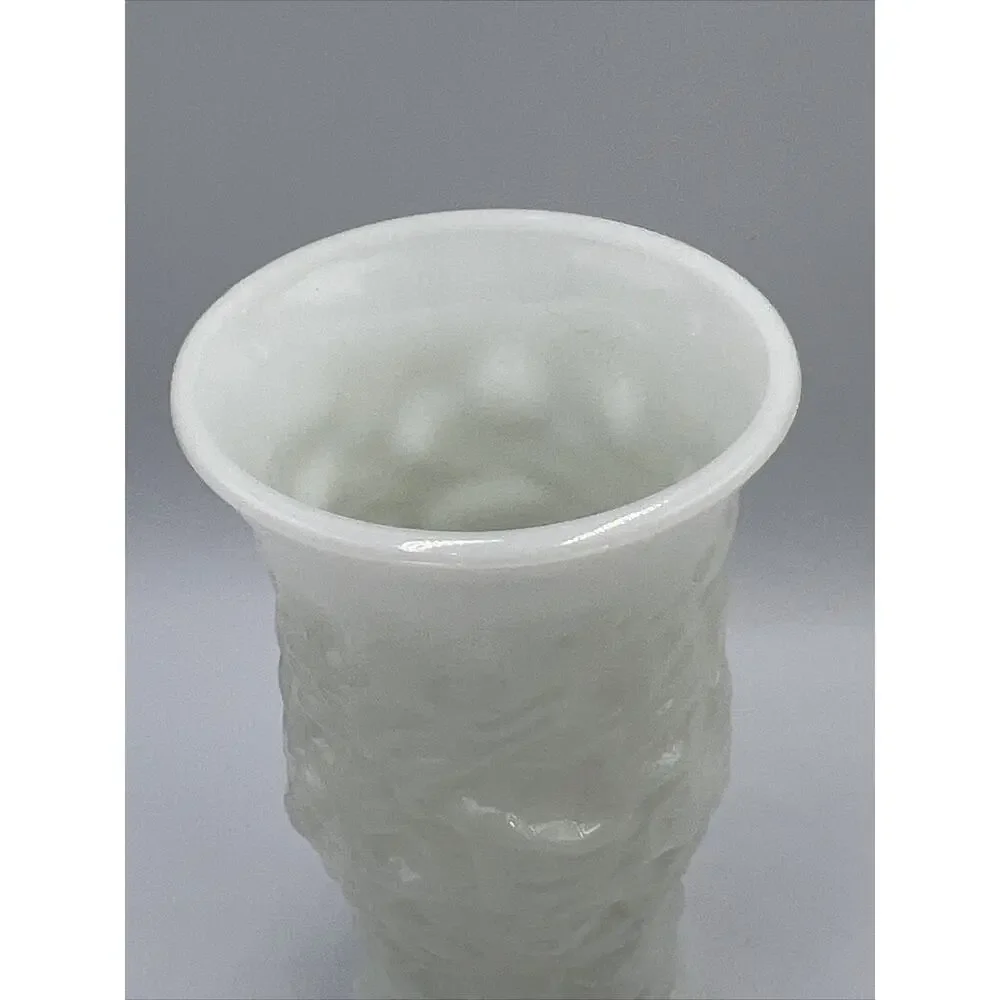 Old Vintage E.O Brody Opaque Milk White Glass Vase w Textured Finish Pattern MCM